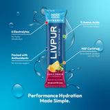 Sachet LivPur Hydrate portable, pratique en voyage ou au bureau.
