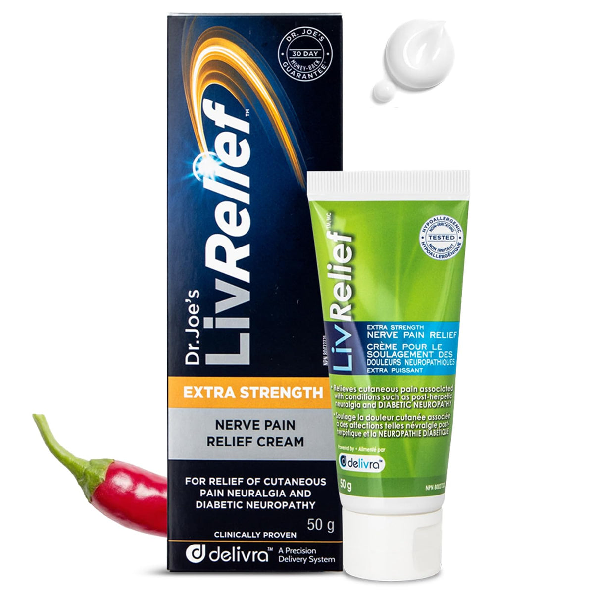 LivRelief Nerve Pain Relief emballage clair et pratique.