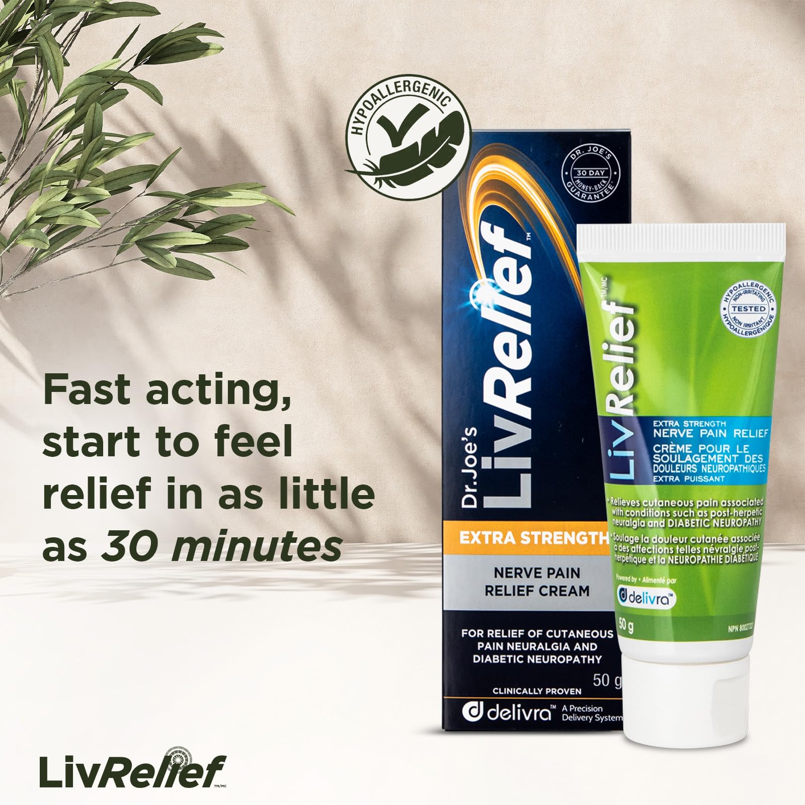 Tube LivRelief Nerve Pain Relief prêt à l usage.
