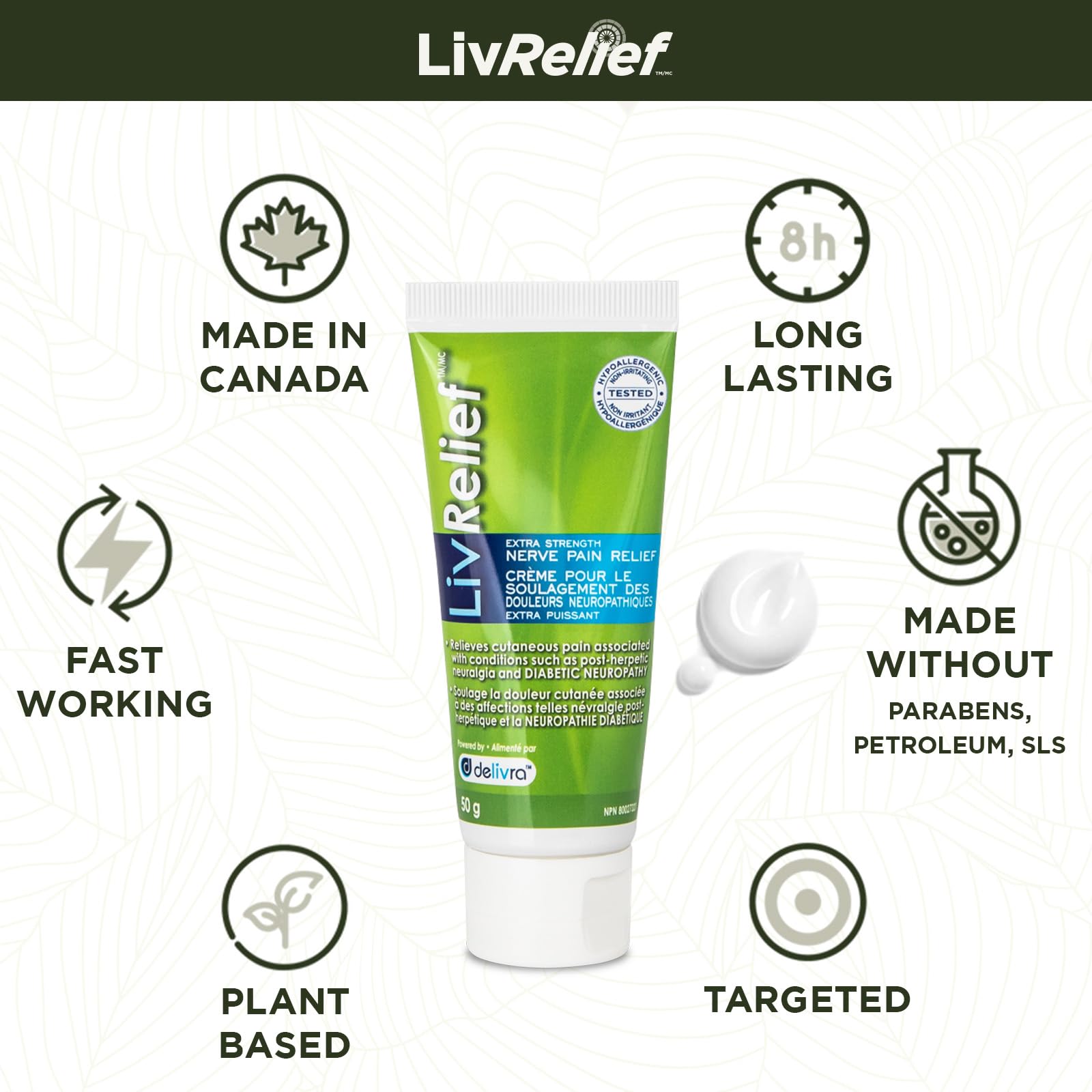 Pénétration profonde, LivRelief Nerve Pain Relief cible les zones douloureuses.