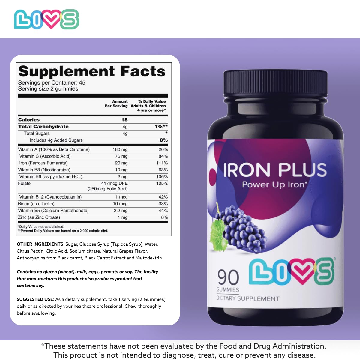 LIVS Fer Gummies : portion d'énergie quotidienne et soutien immunitaire.