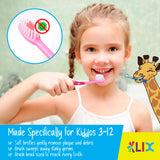 Brosse dents enfant Lix girafe douce bleue, rend le brossage plus ludique.