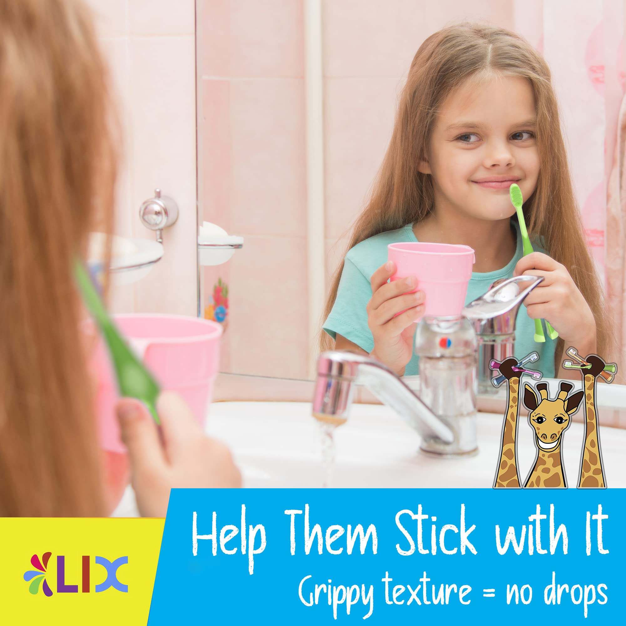 Brosse dents enfant Lix girafe douce verte, stimulant le rituel quotidien.