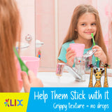 Brosse dents enfant Lix girafe douce verte, stimulant le rituel quotidien.