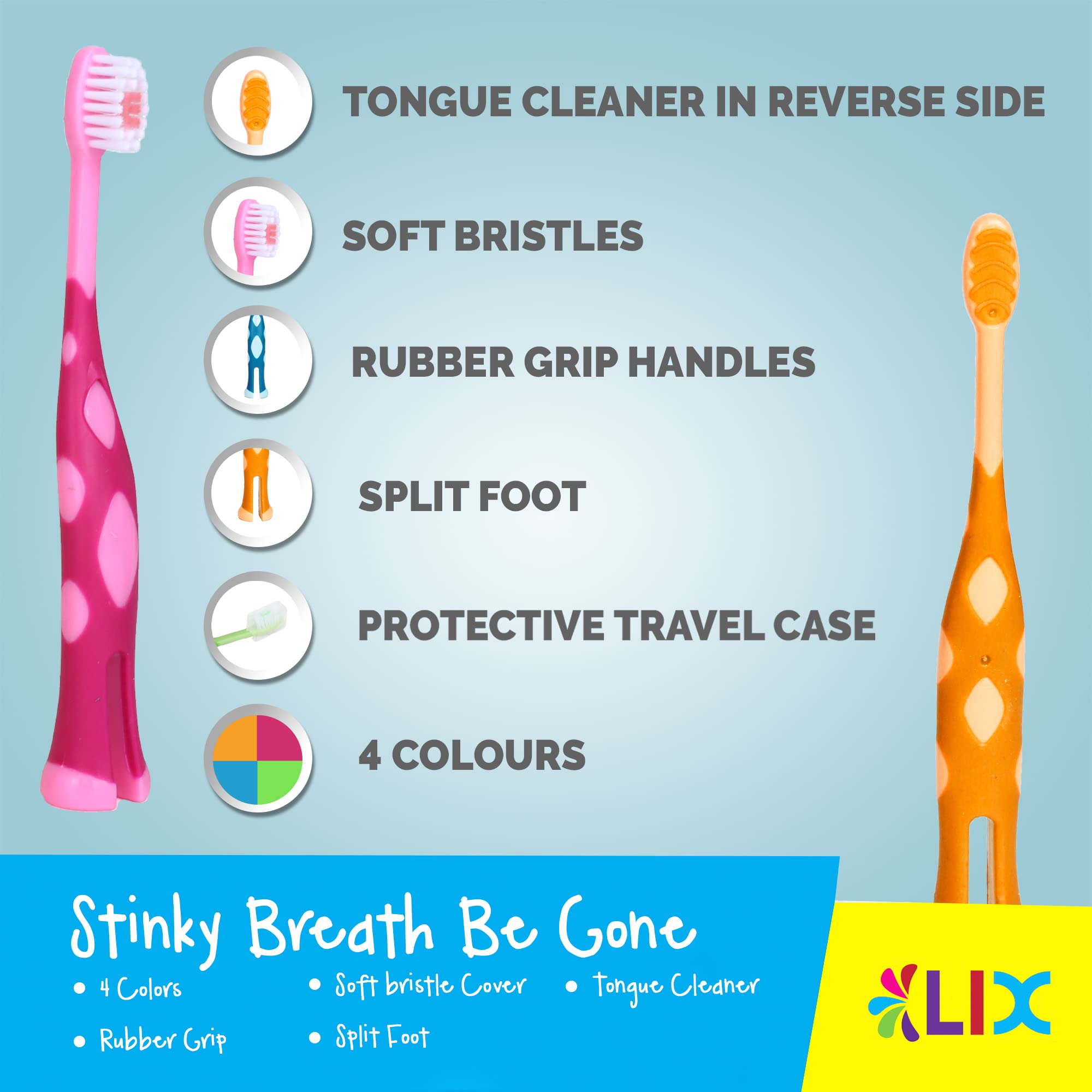 Brosse dents enfant Lix adaptée au bord de gobelet, pratique pour le rinçage.