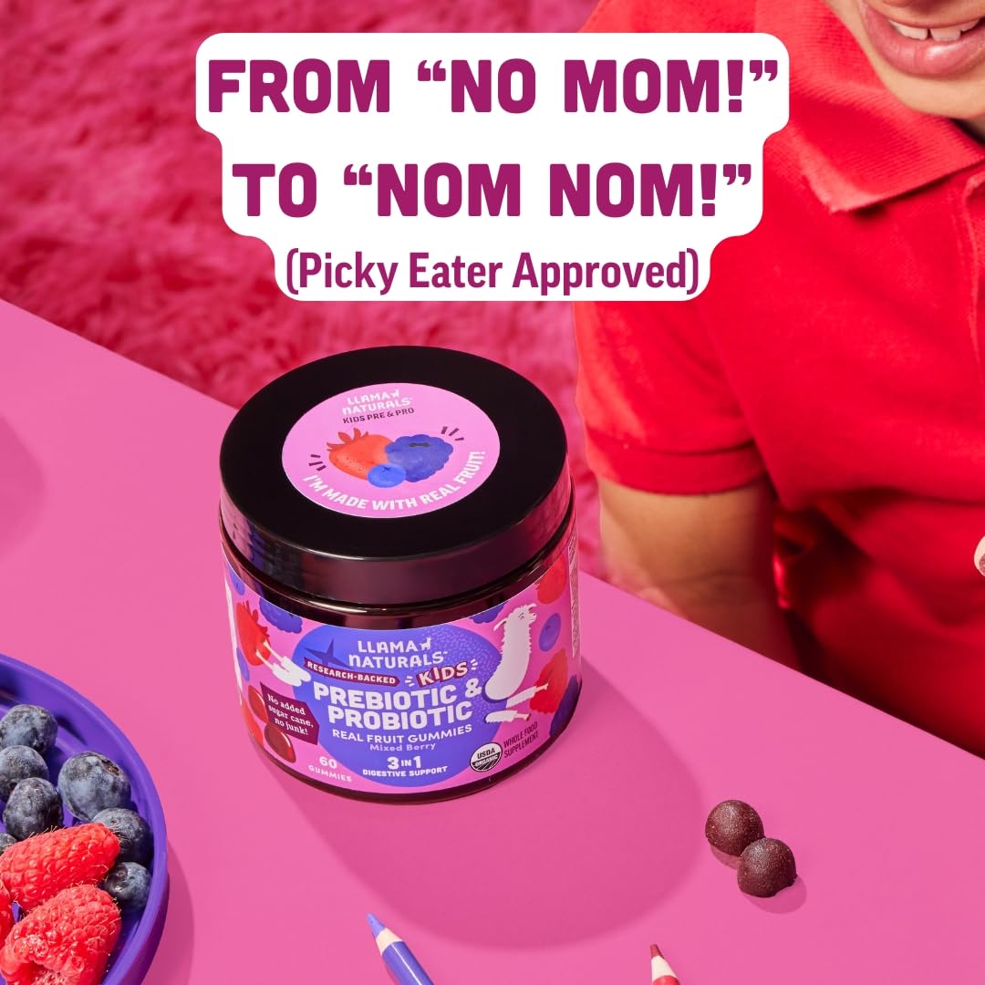 Gommes douces au goût fruits mélange, Llama Naturals, idéal pour enfants difficiles.