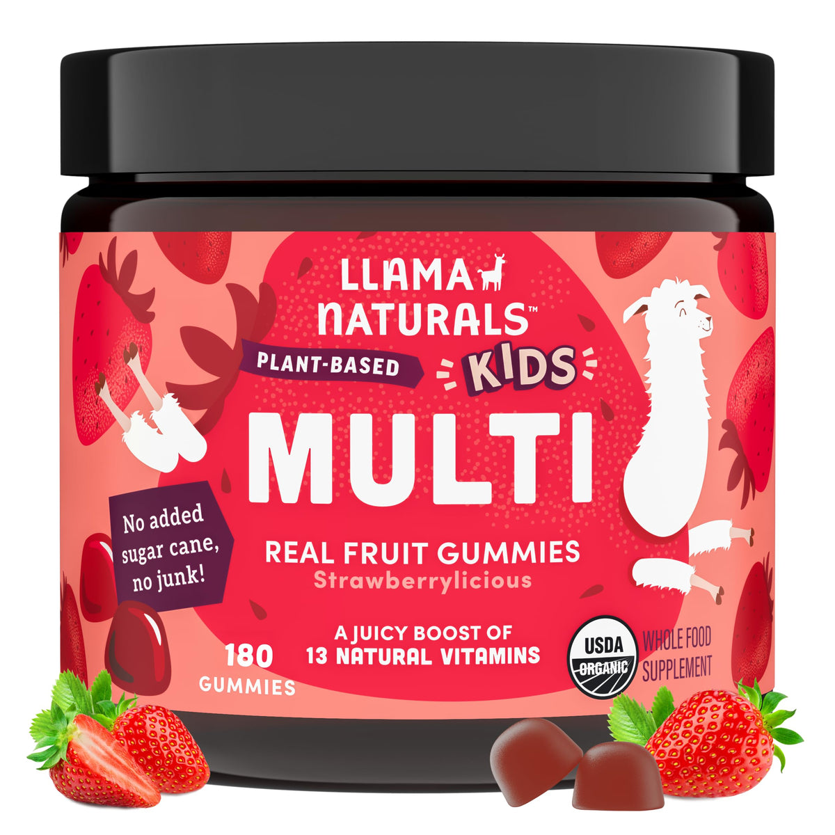 Gommes Llama Naturals enfant saveur fraise avec fruits réels.