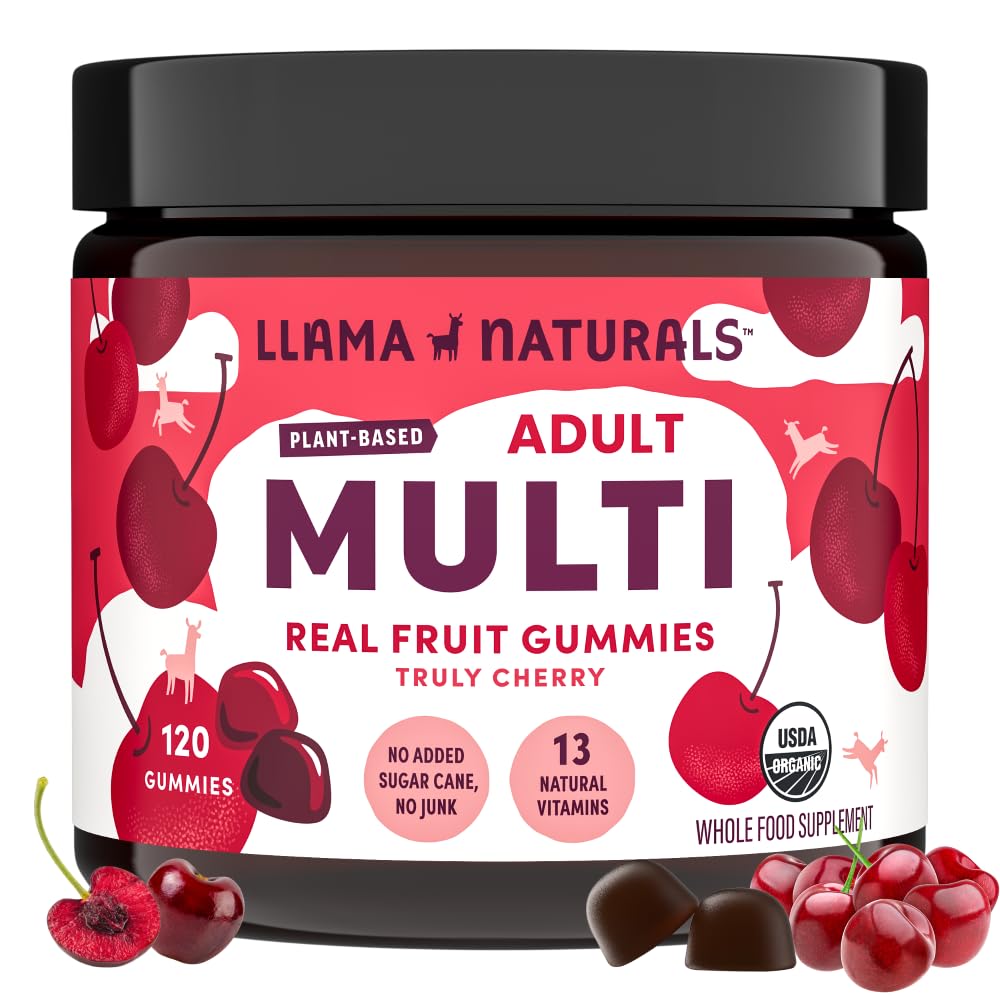 Gommes multivitaminées Llama Naturals cerise dans la boîte, pratique pour la routine quotidienne.