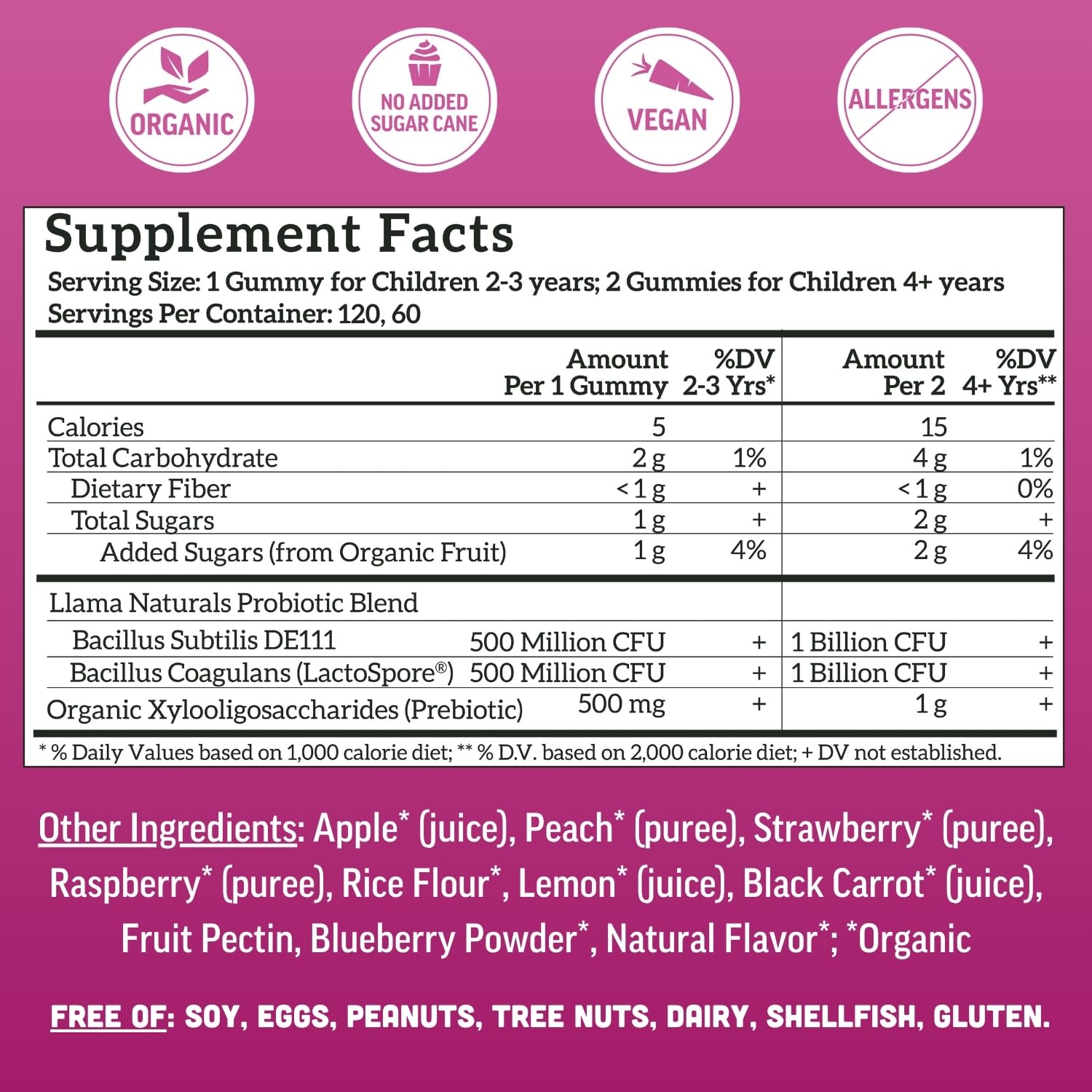 Gommes véganes Llama Naturals, sans additifs, fruits bio pour enfants.
