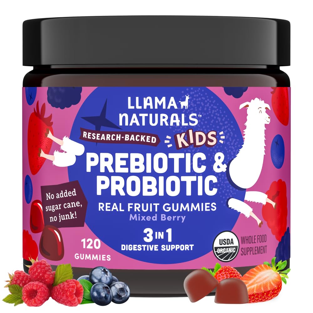 Gommes probiotiques Llama Naturals pour enfants, boîte pratique et facile à prendre quotidiennement.