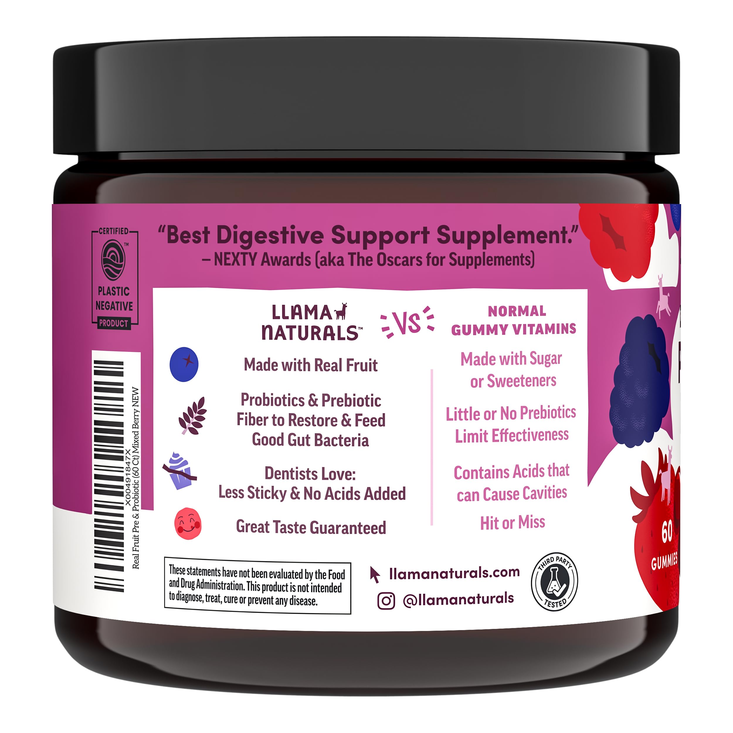 Gommes véganes Llama Naturals, sans produits d'origine animale.