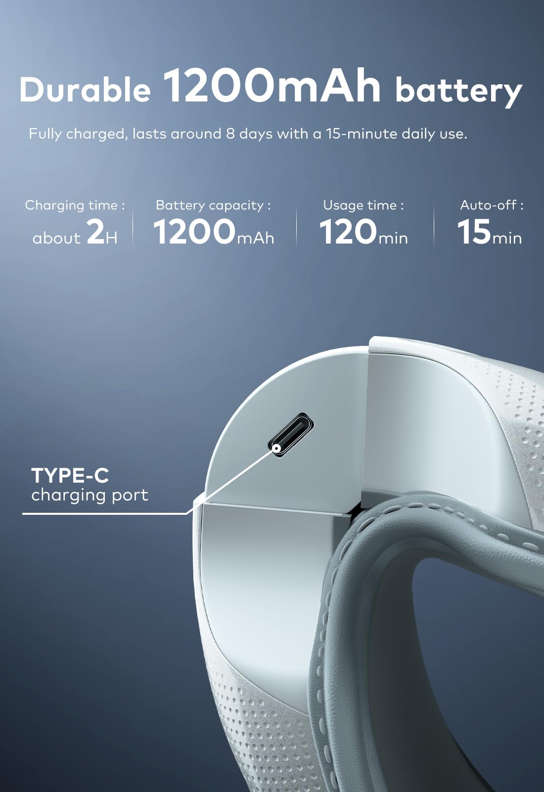 Llano Masseur Oculaire, chargement USB-C rapide et pratique