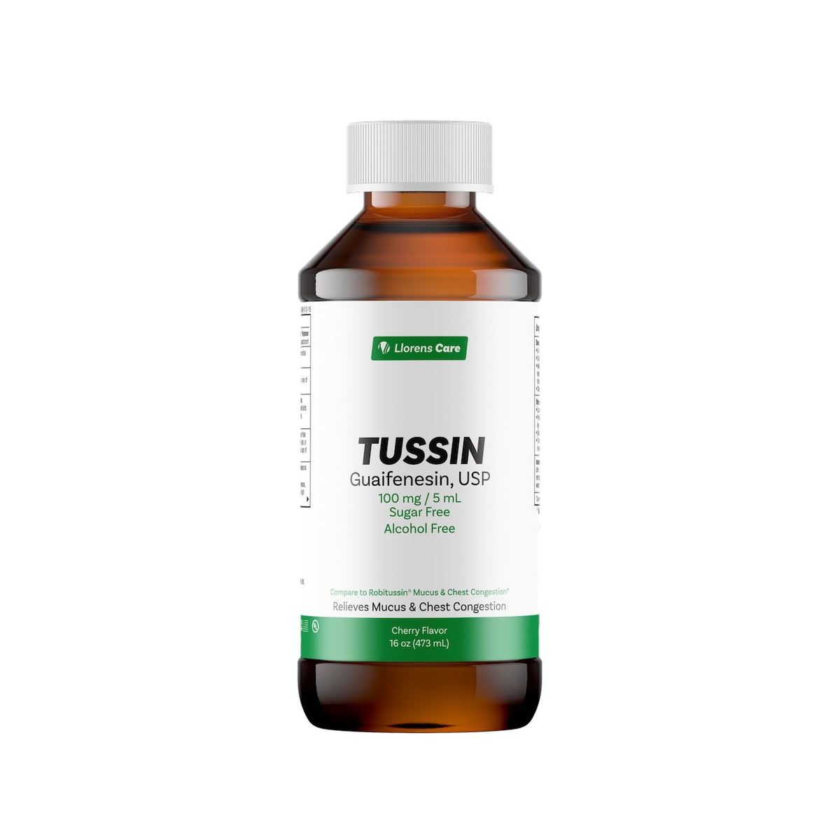 Bouteille Llorens Pharmaceutique guaïfénésine cerise, 473 ml, pratique à utiliser.