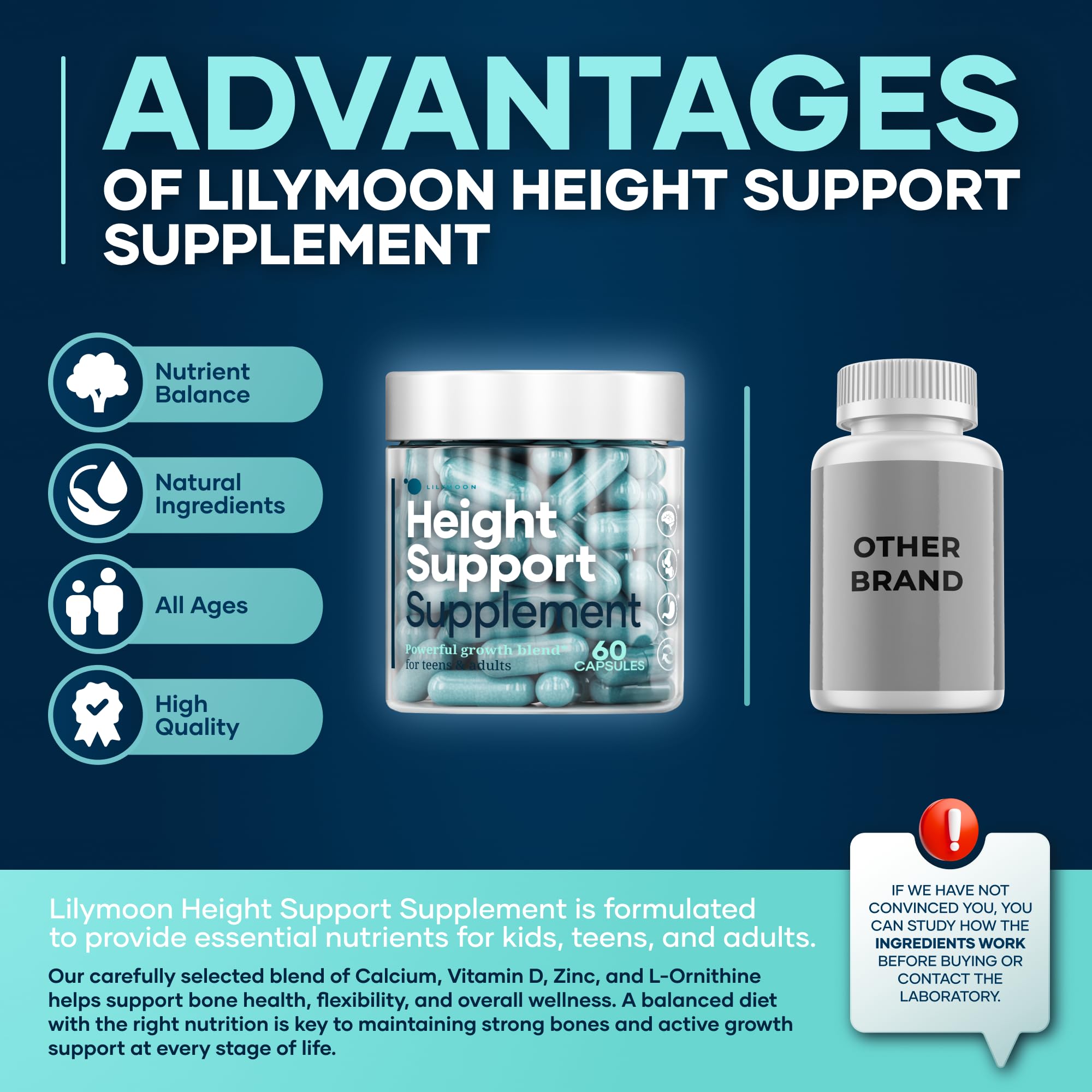 LM LILYNUTRAMOON Vitamine D 1000 UI favorise l'absorption du calcium.