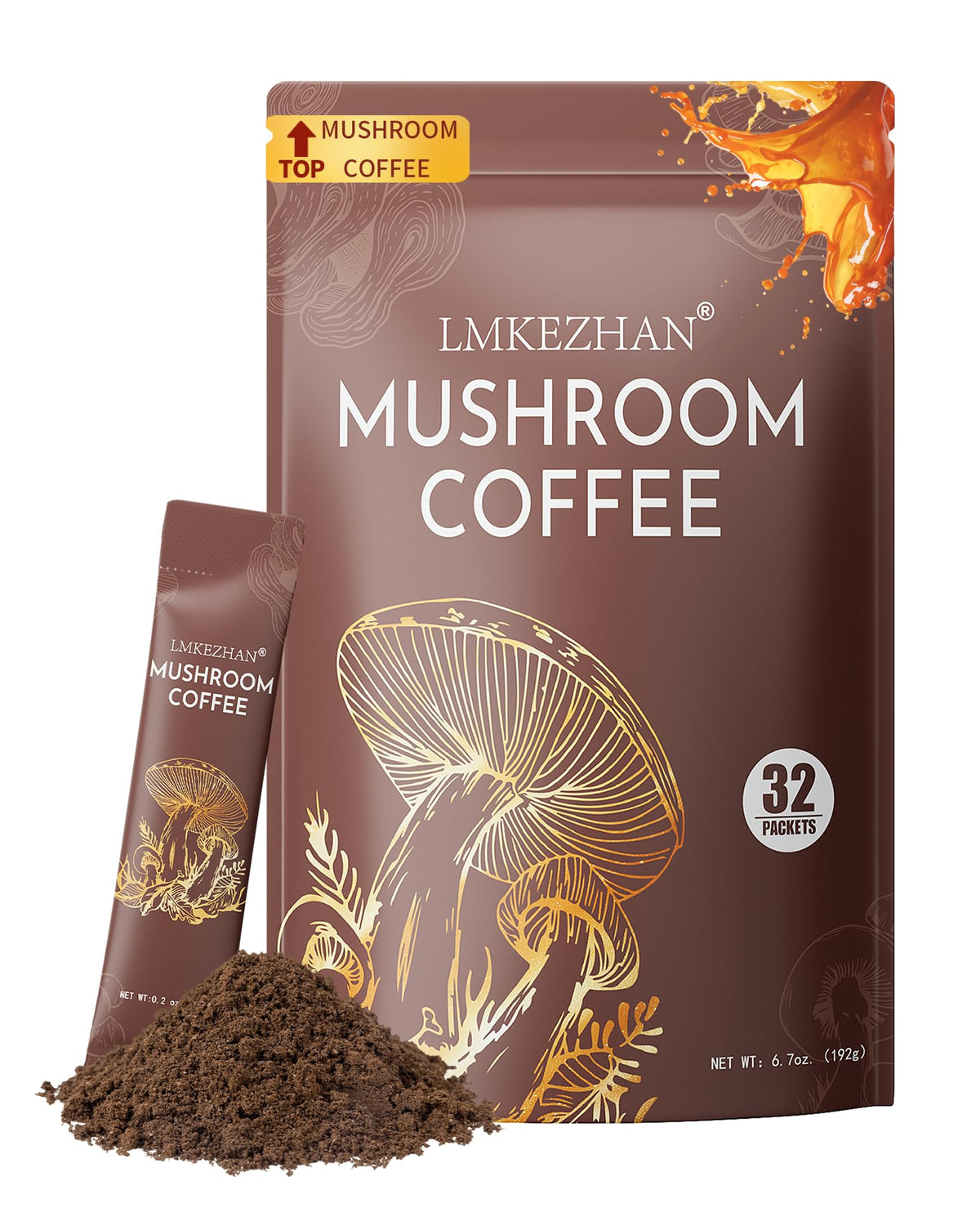 LMKEZHAN Café champignon – emballage montrant le mélange de 6 champignons pour énergie pratique