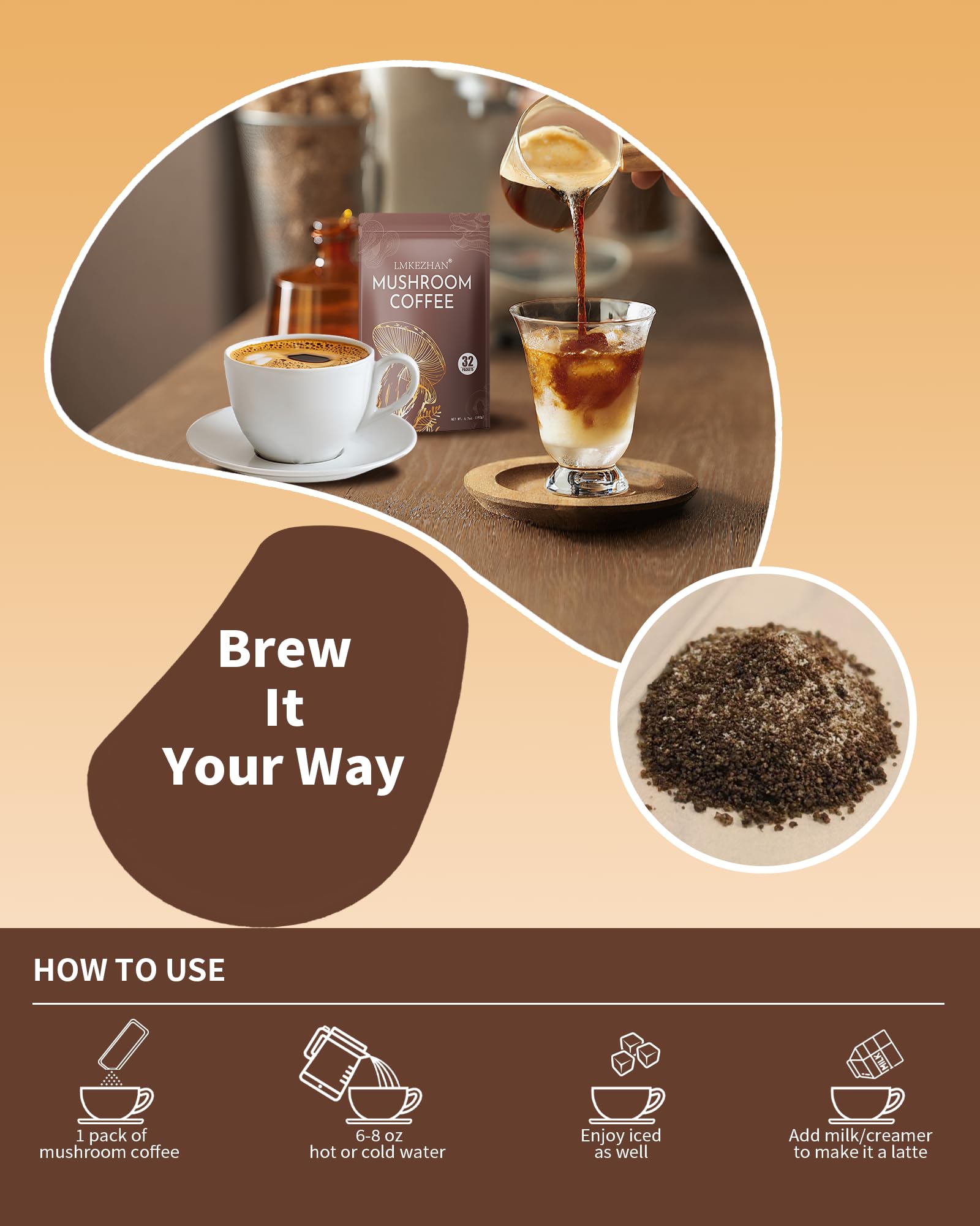 LMKEZHAN Café champignon – format voyage et faible caféine pour la journée