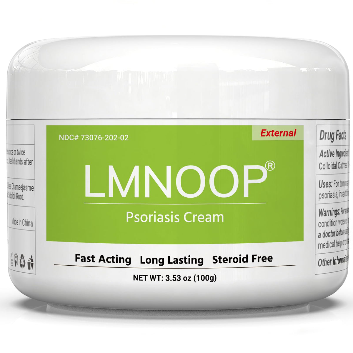 Flacon LMNOOP Psoriasis avec action hydratante rapide.