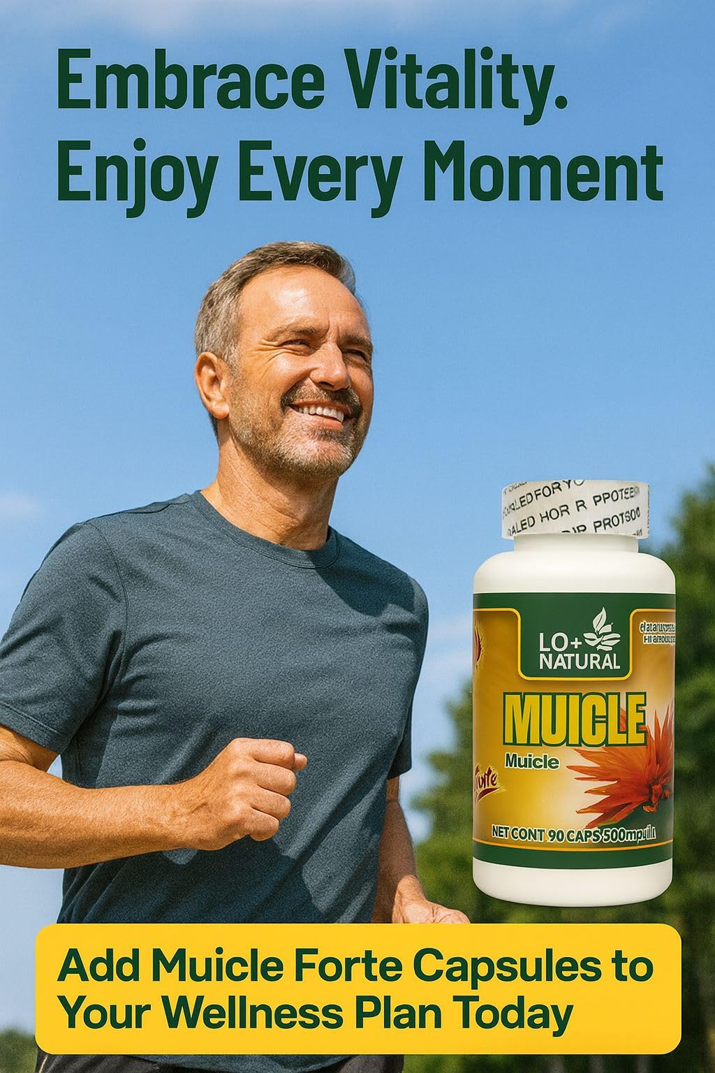 Muicle LO+NATURAL – emballage, dosage pratique et facile à utiliser.