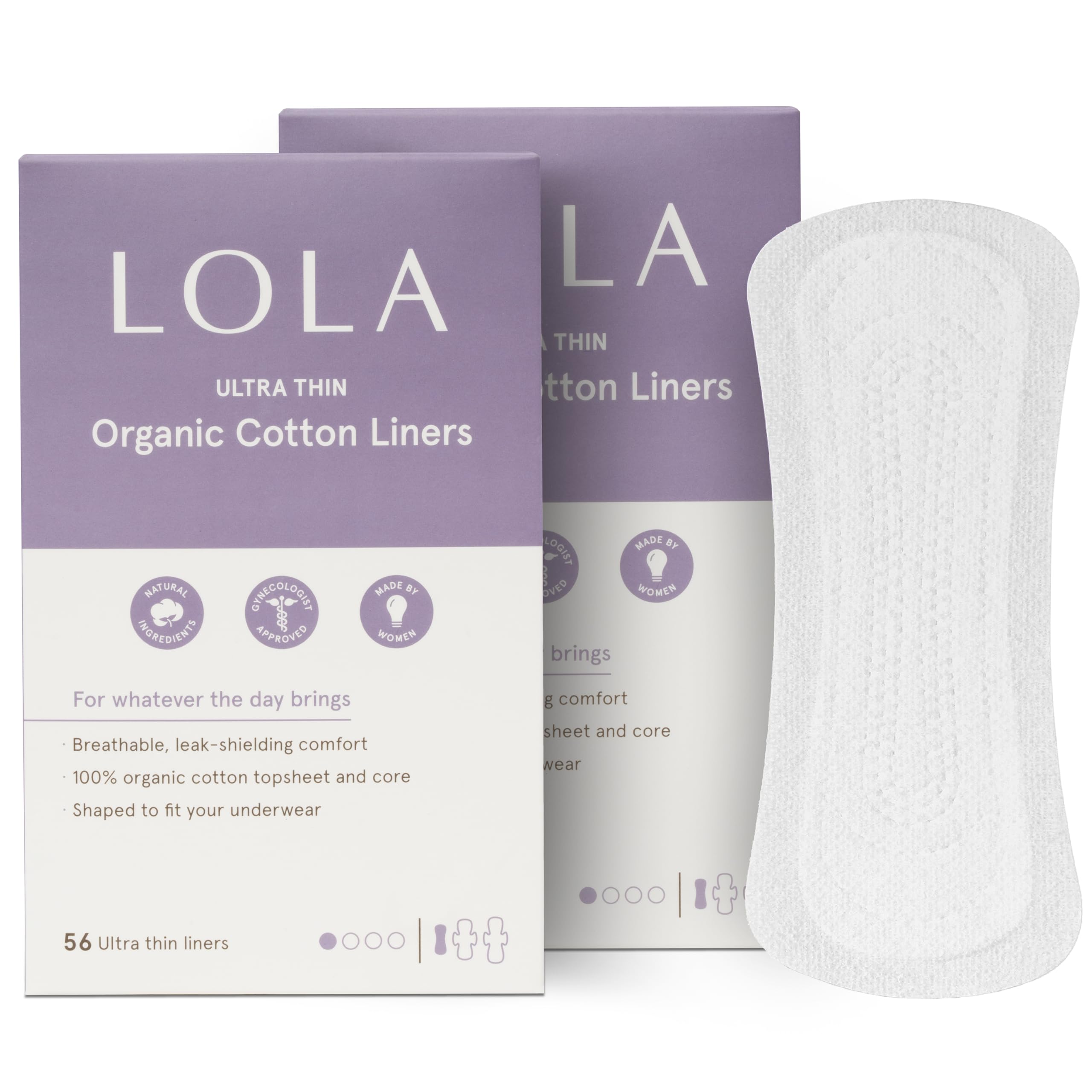 LOLA liners ultra-minces dans un emballage pratique et discret.
