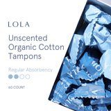 Tampons LOLA avec applicateur sans BPA, pratique en déplacement.
