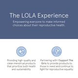 Tampons LOLA conditionnement compact, facile à transporter et utiliser.
