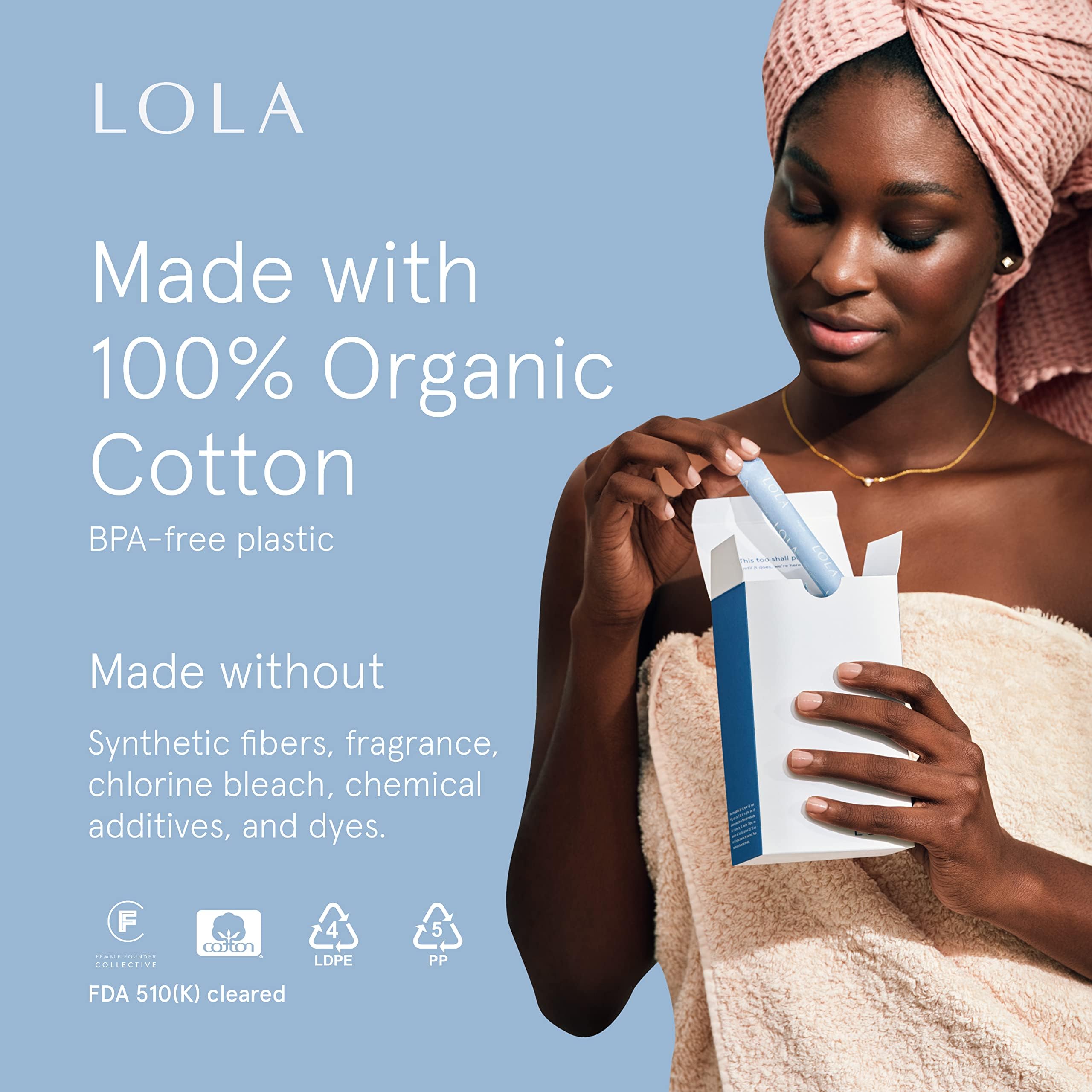 Tampons Lola Super Plus en coton biologique offrant douceur et sécurité.