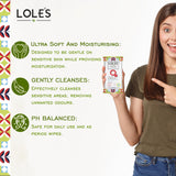 LOLE'S lingettes sans alcool pour une utilisation douce sans irritation.