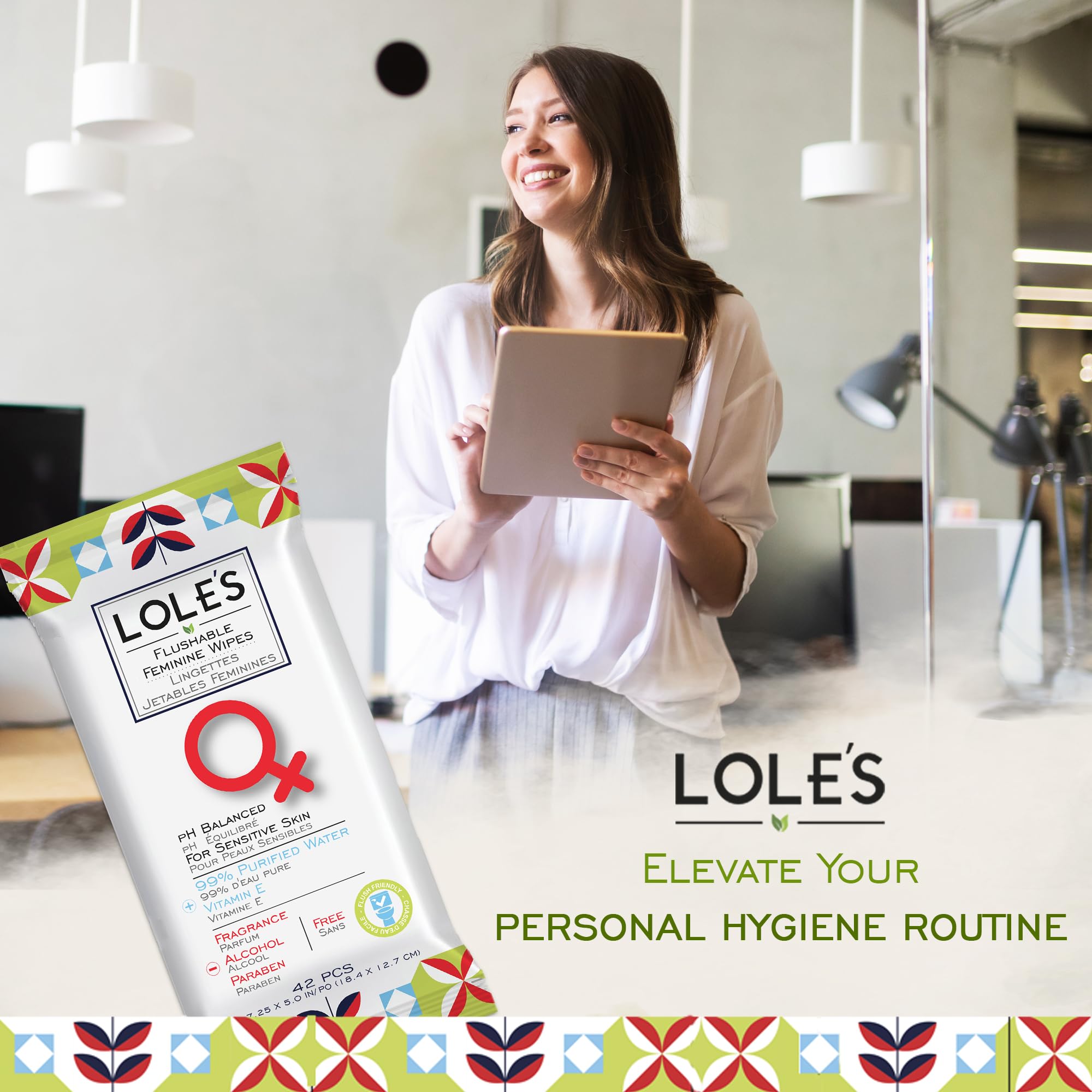 LOLE'S lingettes biodégradables, jetables et compatibles avec les toilettes.