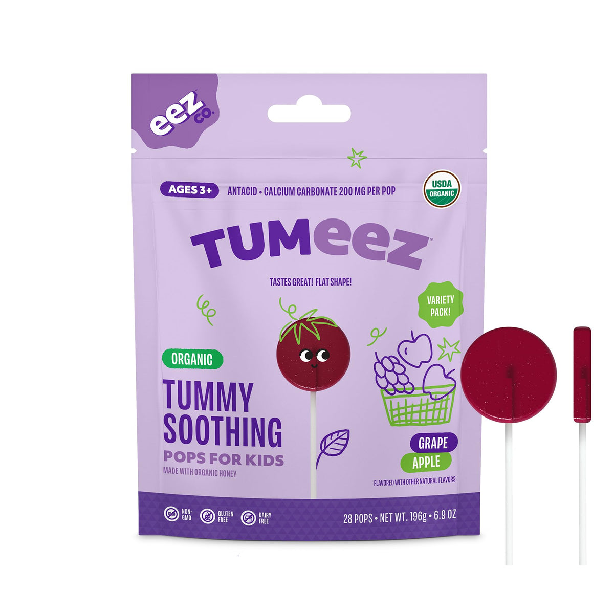 Lolleez Tumeez sucettes bio emballage 28 pièces, pratique pour le goûter des enfants