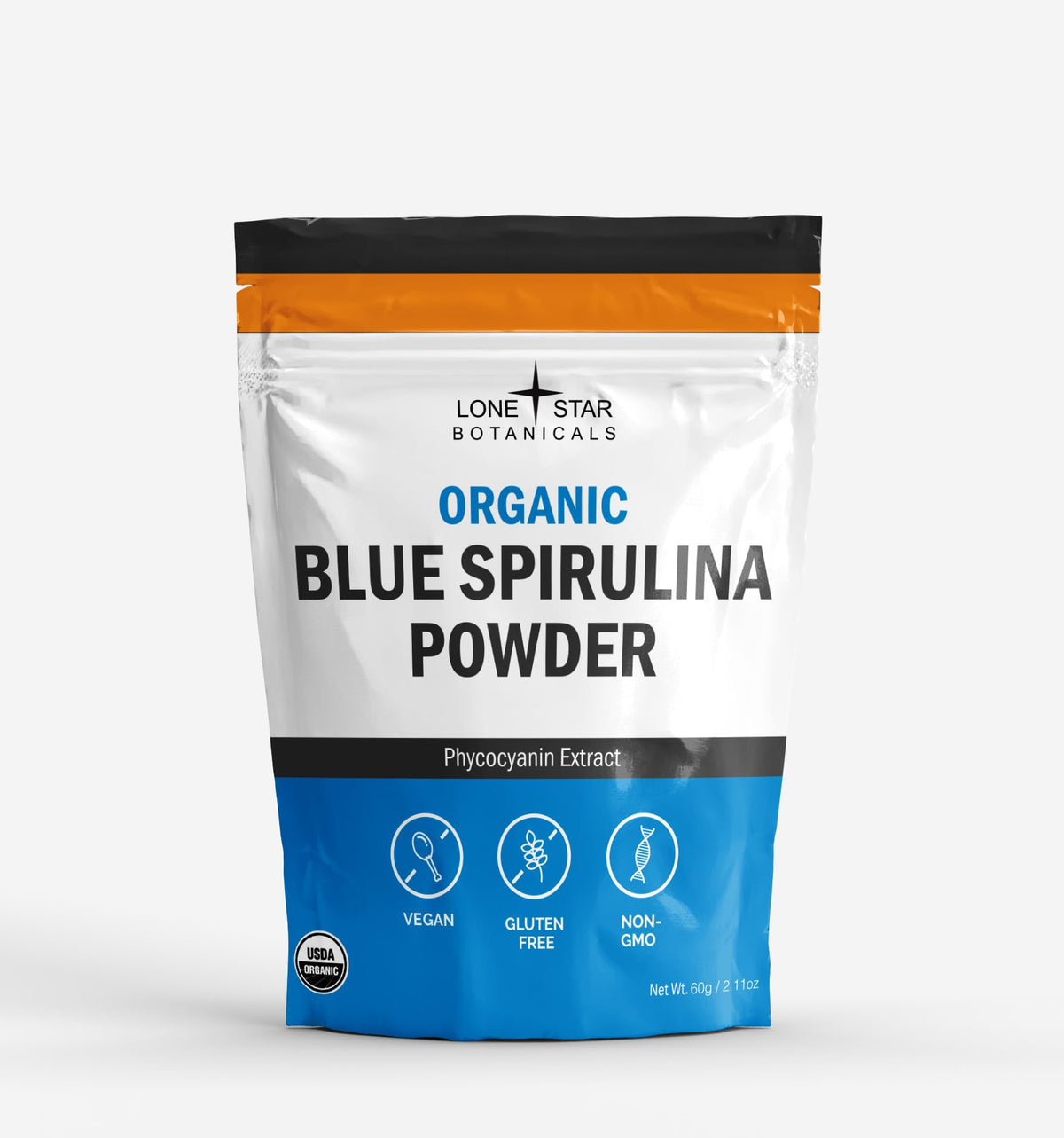 Poudre spiruline bleue Lone Star Botanicals — couleur naturelle adaptée aux smoothies.