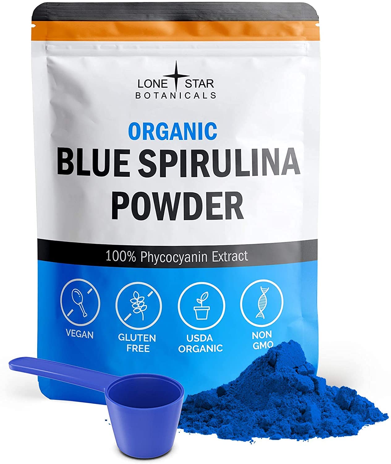 Lone Star Botanicals : poudre spiruline bleue bio pour smoothies riches en couleur et saveur neutre.