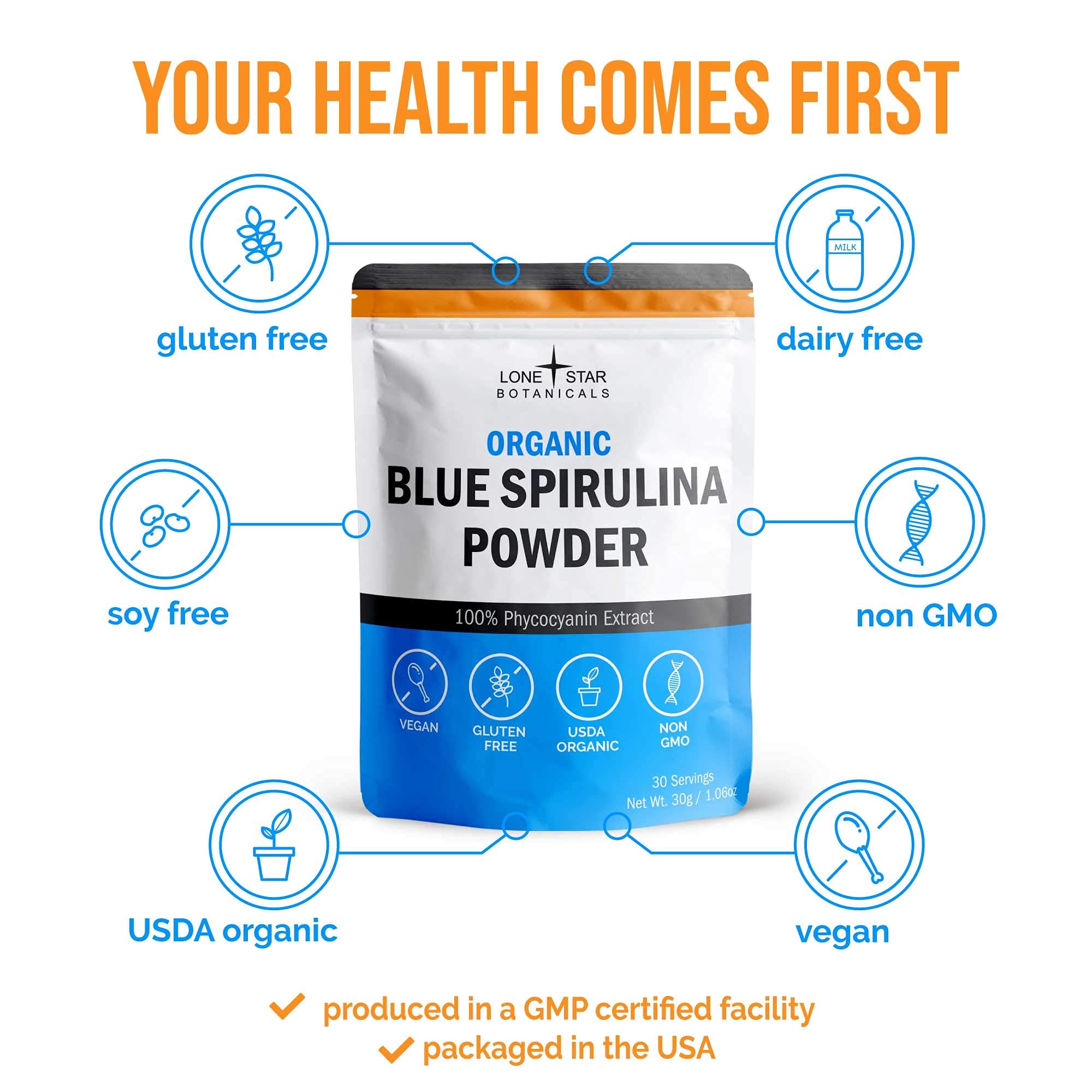 Smoothie spiruline bleue de Lone Star Botanicals, énergie naturelle en tasse.