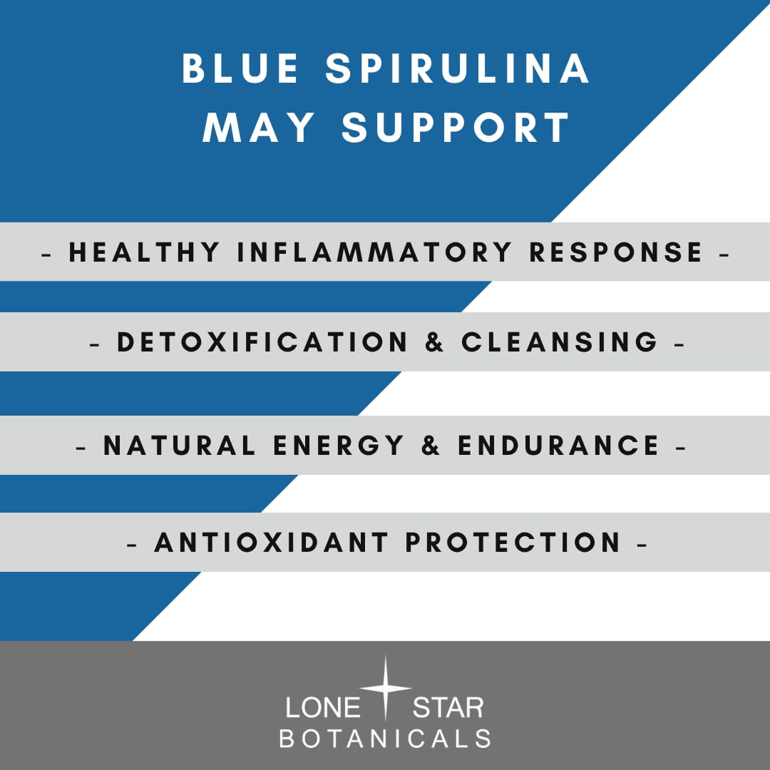 Étiquette biologique et sans gluten sur l'emballage Lone Star Botanicals spiruline bleue