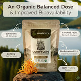 Étiquette bio Longevity Botanicals Cordyceps, certification biologique.