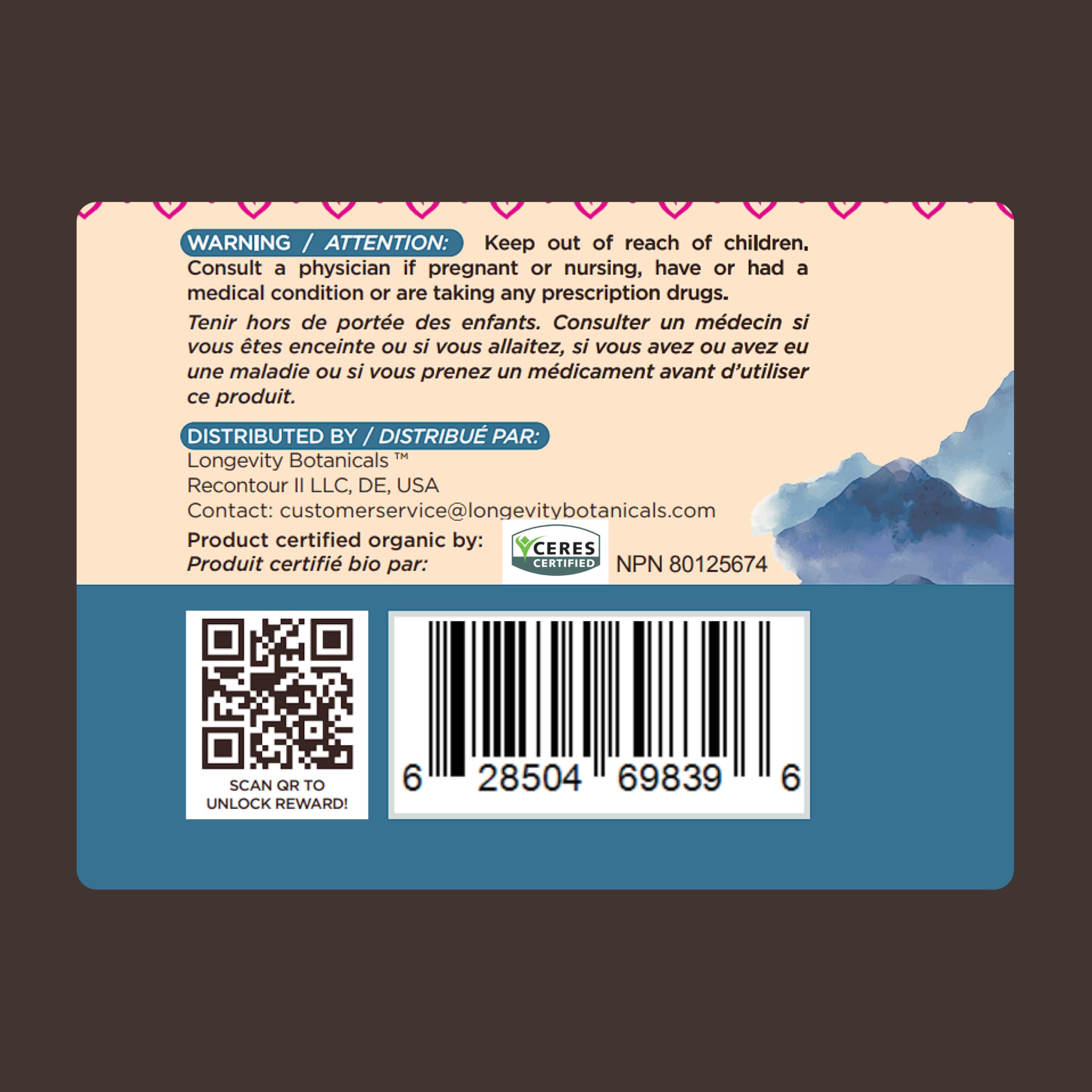 Longevity Botanicals Maitake: boîte de 120 gélules pour deux mois d’usage.