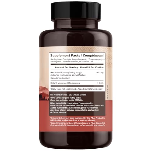 Étiquette Longevity Botanicals Reishi: origine fruits du Ganoderma pour capsules.
