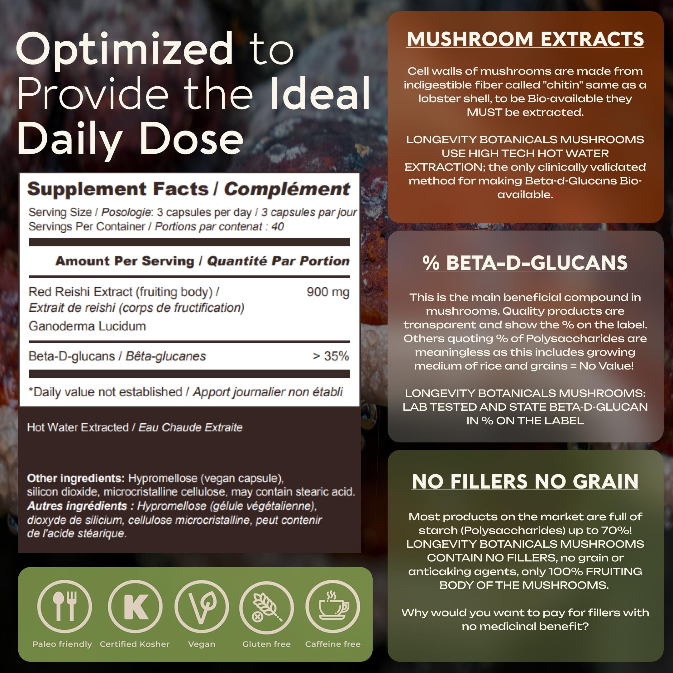 Étiquette US Organic Longevity Reishi: assurance qualité et certification biologique.