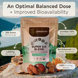 Longevity Botanicals Super Six mélange-boisson, préparation rapide et lisse.
