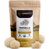 Longevity Botanicals Tremella, poudre bio 100 g, hydratation naturelle de la peau.