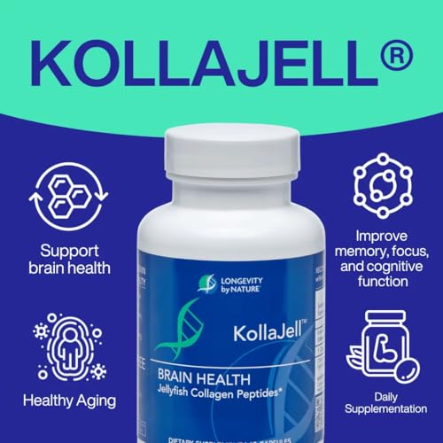 Longevity by Nature KollaJell: gélules illustrant le soutien mémoire et l'énergie cérébrale.