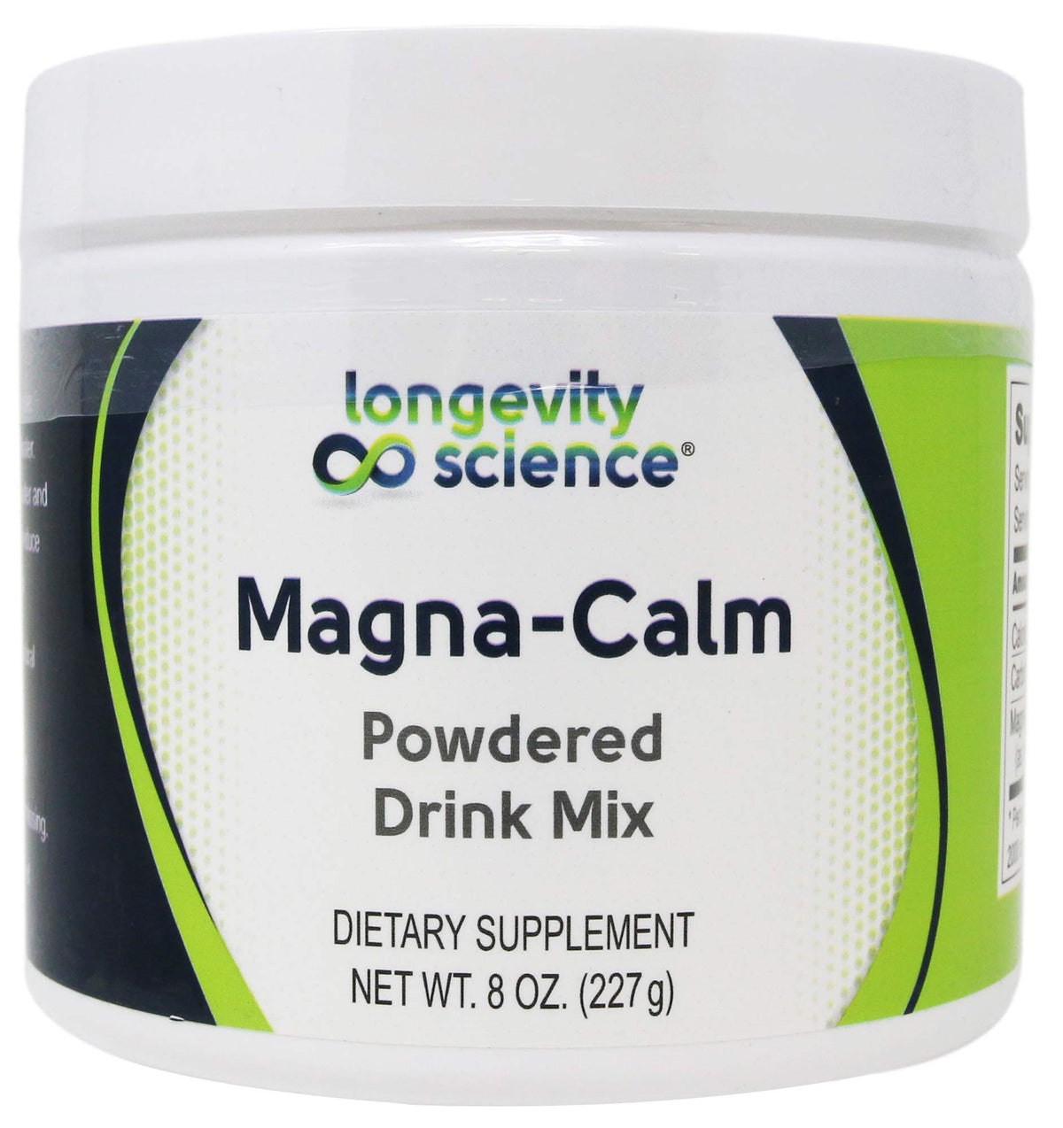 Longevity Magna-Calm : bouteille et cuillère, poudre facile à doser pour votre routine bien-être.