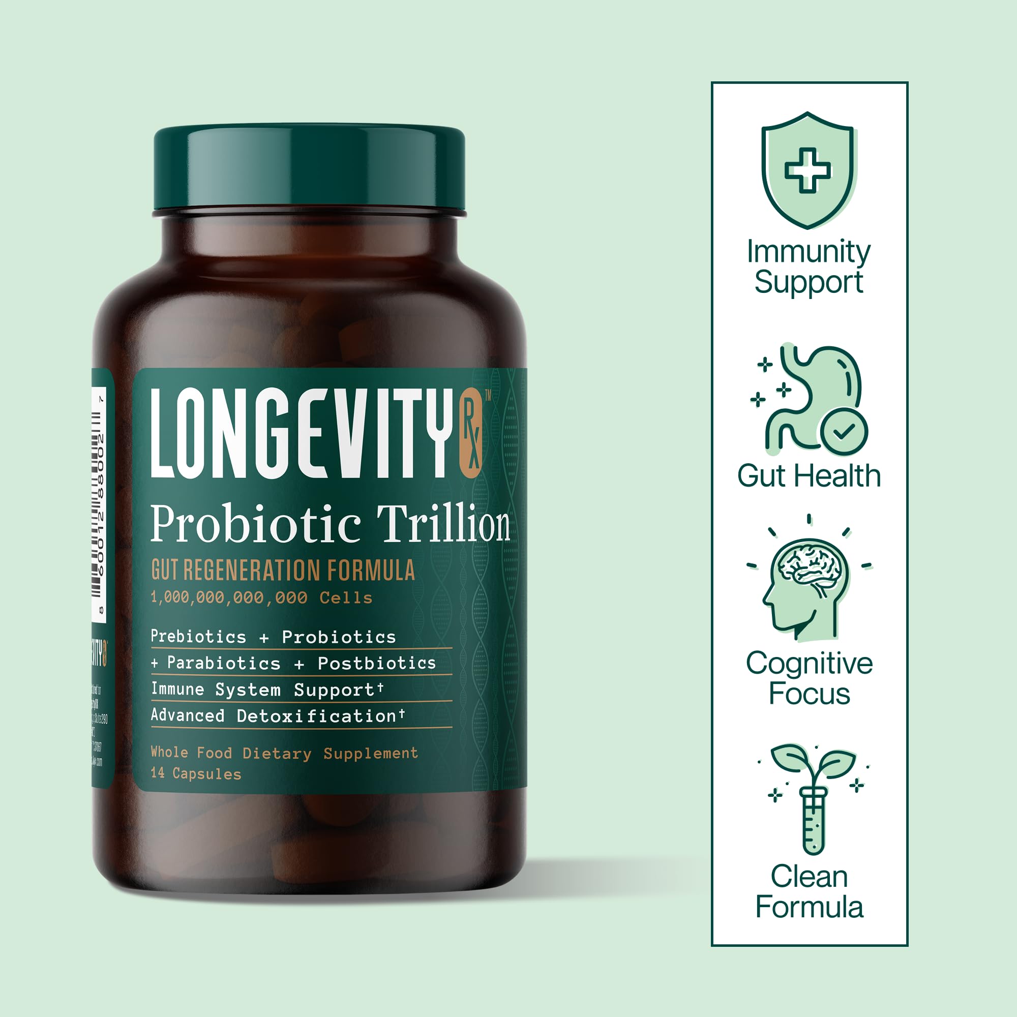 Longevity Rx Probiotic Trillion — illustration de la souche Bacillus AB-22 dans la formulation.