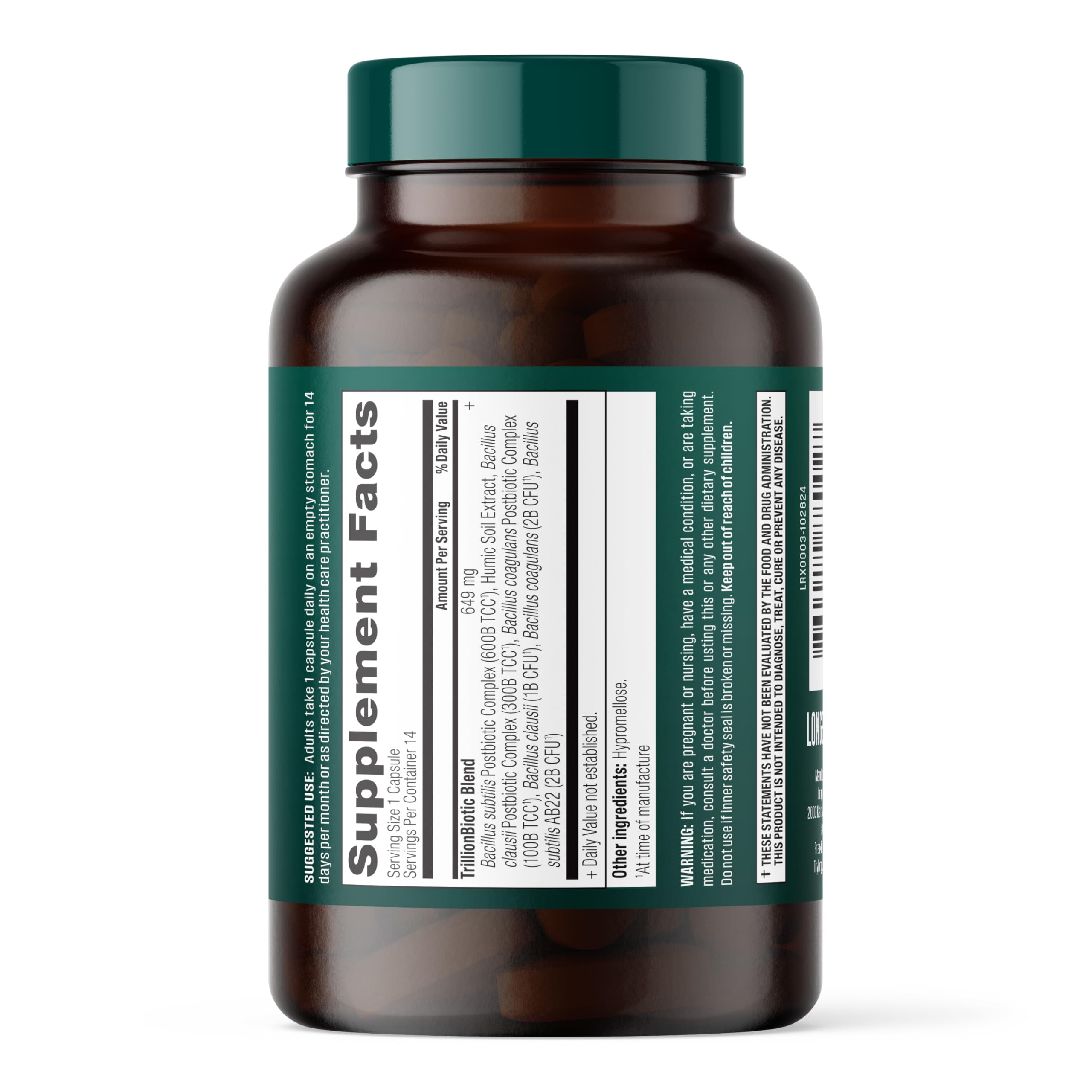 Longevity Rx Probiotic Trillion — concept de détox glyphosate et réparation de la barrière intestinale.