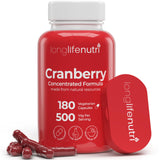 LongLifeNutri Cranberry Extrait – bouteille montrée et soutien potentiel de la santé urinaire.