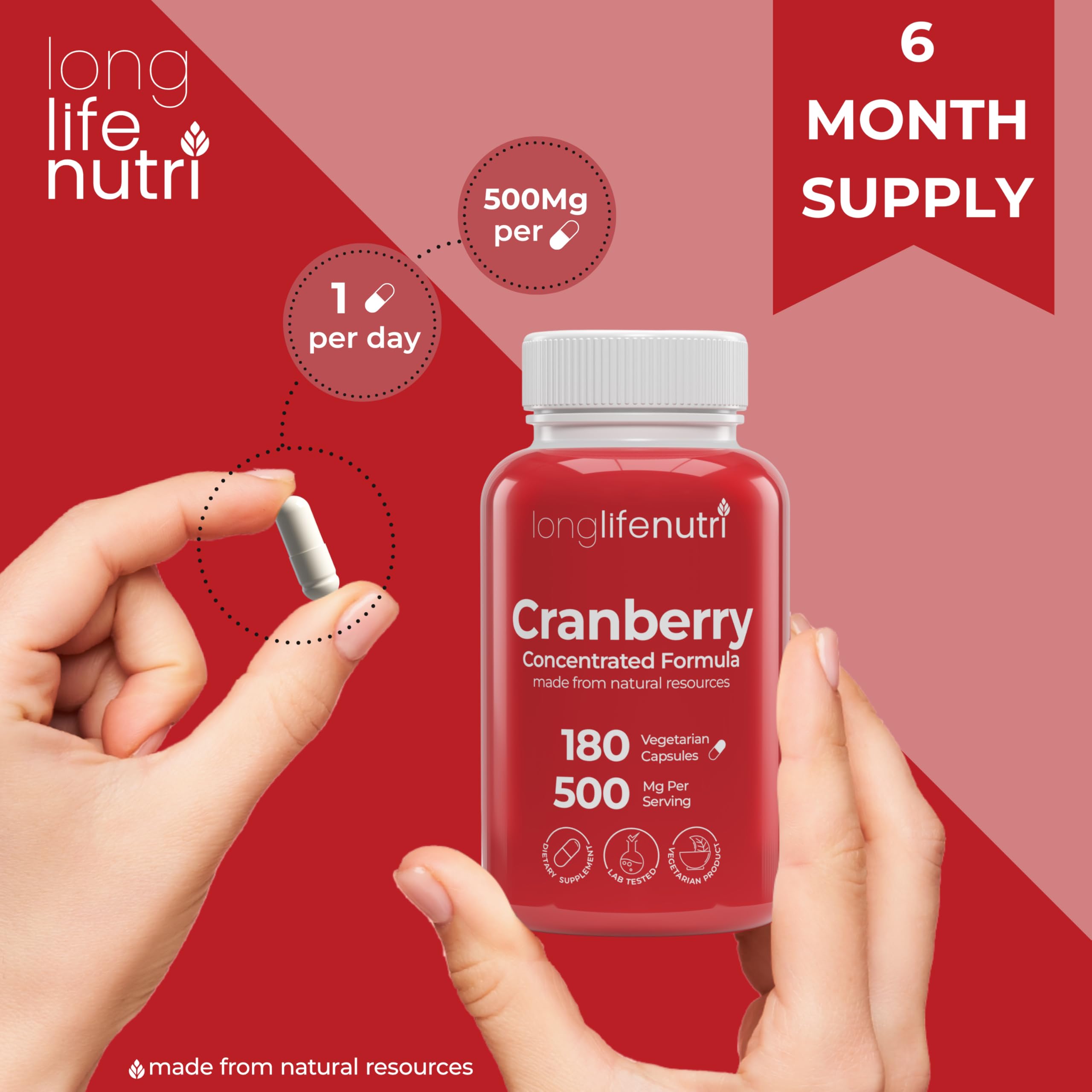 LongLifeNutri Cranberry Extrait – emballage six mois d’approvisionnement.