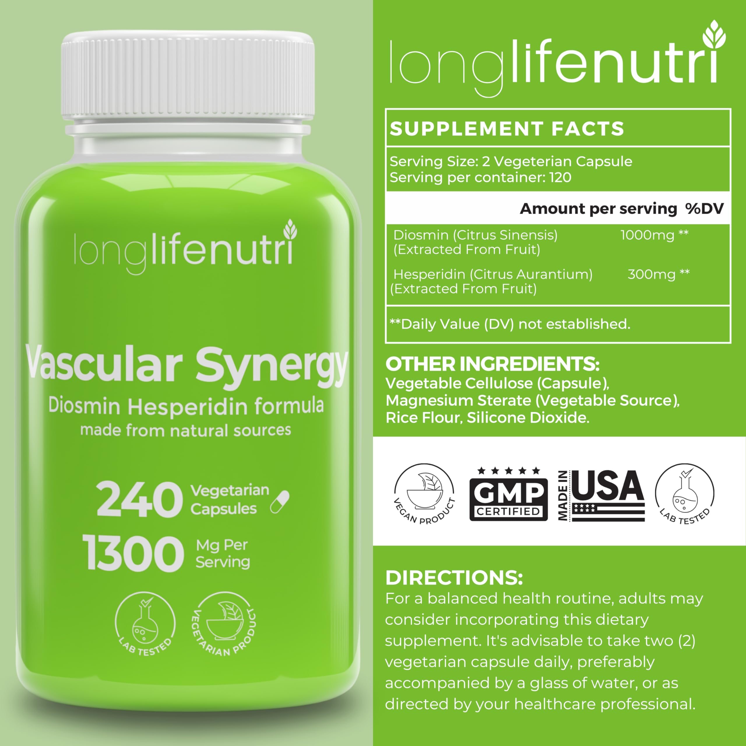 LongLifeNutri Diosmin Hesperidin, gélules faciles à intégrer dans la routine