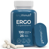 LongLifeNutri L-Ergothioneine 25 mg, bouteille de 120 capsules prête à être intégrée à votre routine.