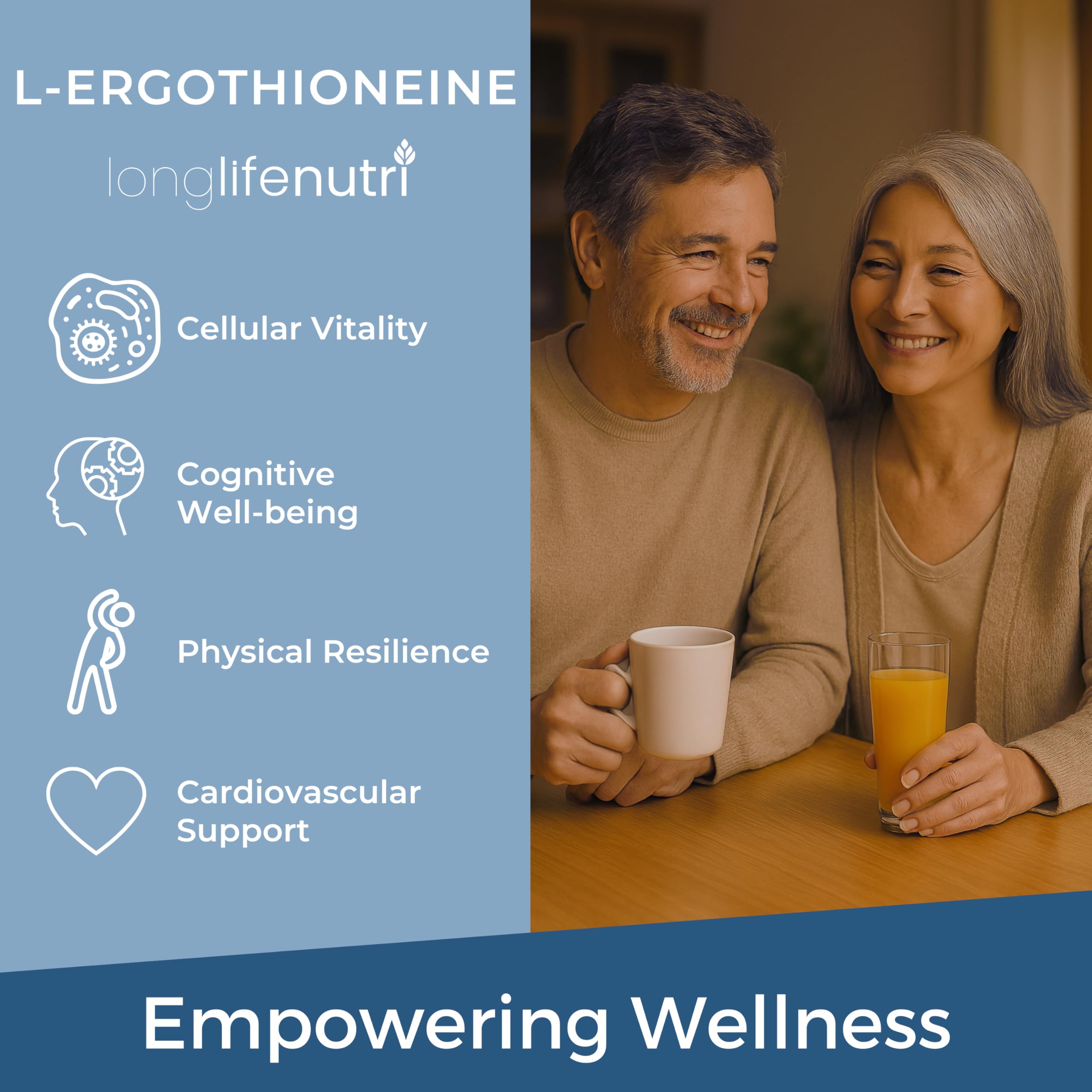 Emballage LongLifeNutri ergothioneine 25 mg en gros plan.