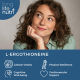Emballage LongLifeNutri L-Ergothioneine avec sceau GMP et fabrication USA.