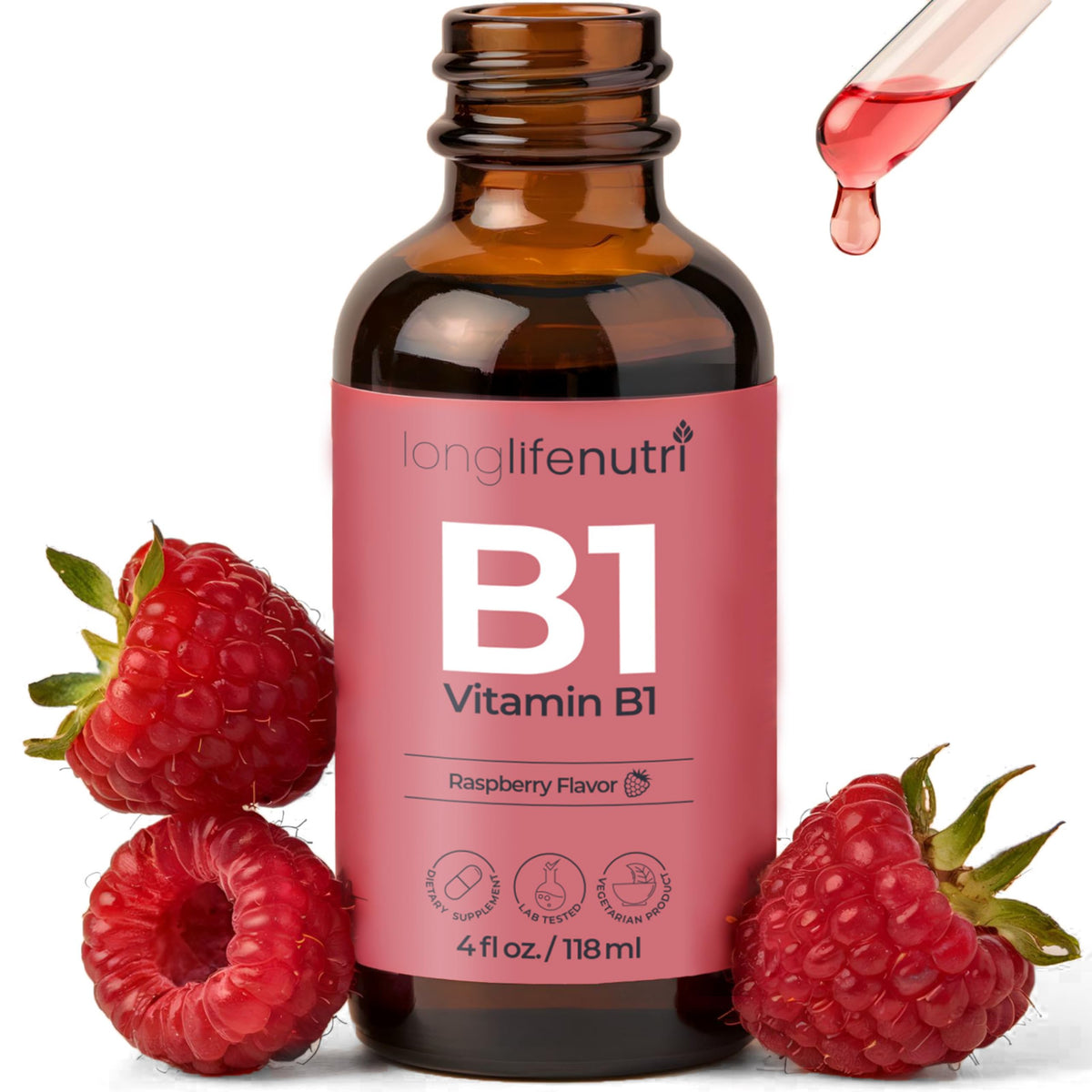 LongLifeNutri gouttes vitamine B1, bouteille prête pour une utilisation quotidienne et absorption rapide.